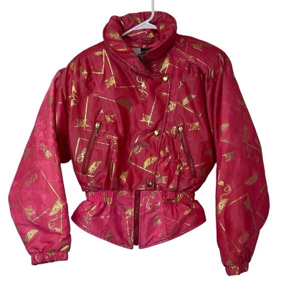 Vintage Nils Skiwear Women’s Winter Ski Coat Size 10 Pink Gold Full Zip - Picture 1 of 13